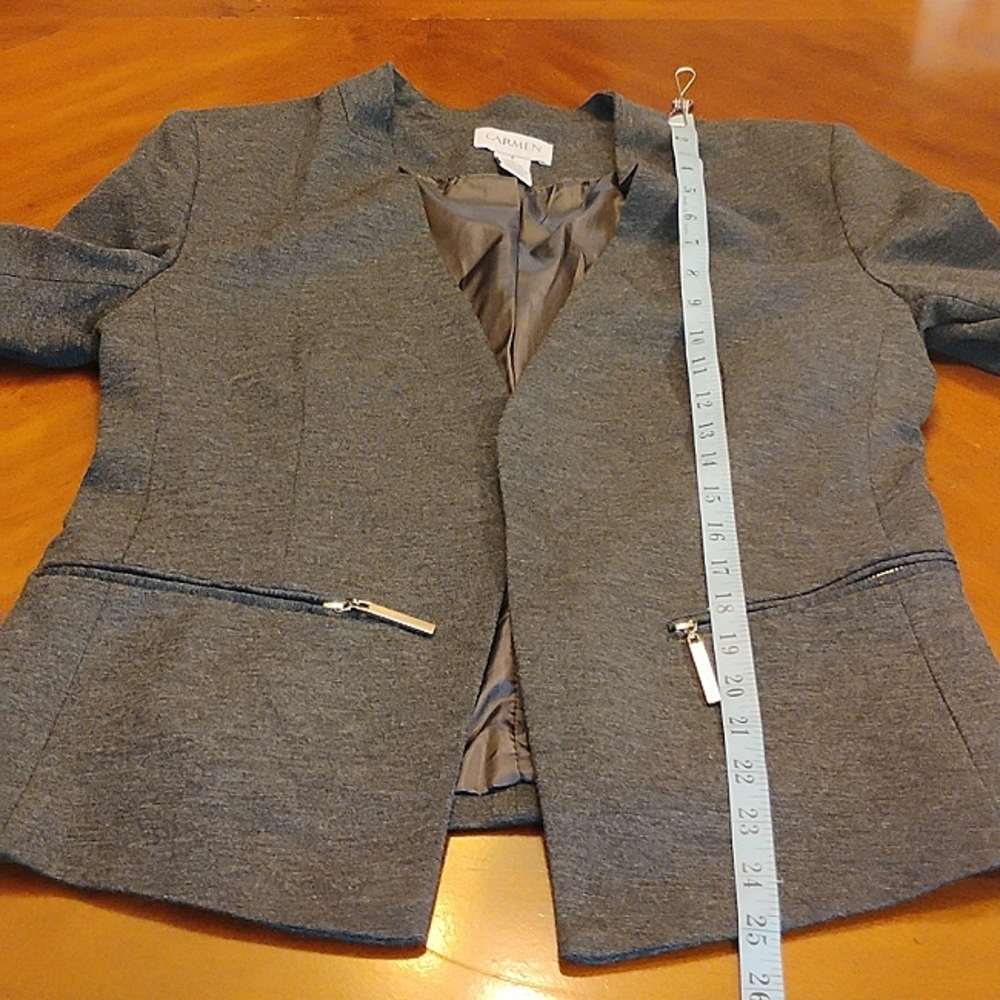 Carmen Blazer, Gray, Open Front, Lined, Zipper Pockets, Size 8 - Picture 6 of 6